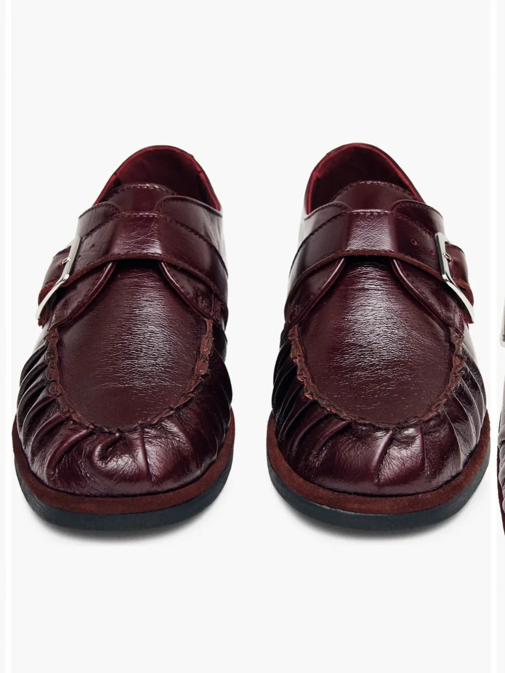 ALOHAS Burgundy Leather Monk-Strap Quiet Luxury Loafers, Size 40